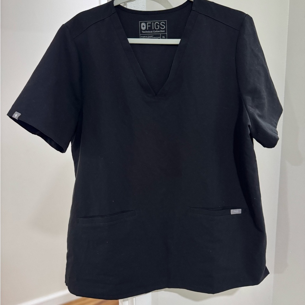 Figs Black V-Neck Medical Scrub Top